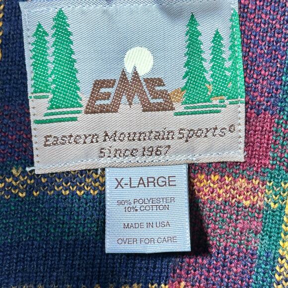 VTG 90s Eastern Mountain Sports 1/4 Zip Pullover Fleece Henley Mens XL Blue USA - Picture 3 of 9